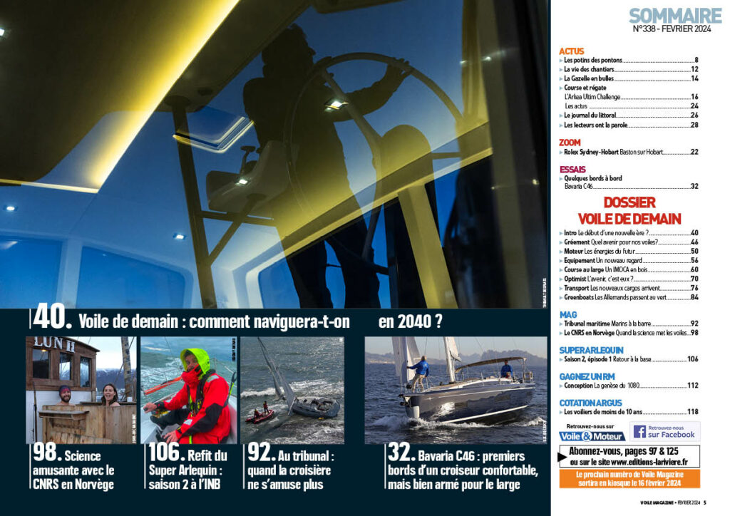 Sommaire du magazine Voile magazine février 2024