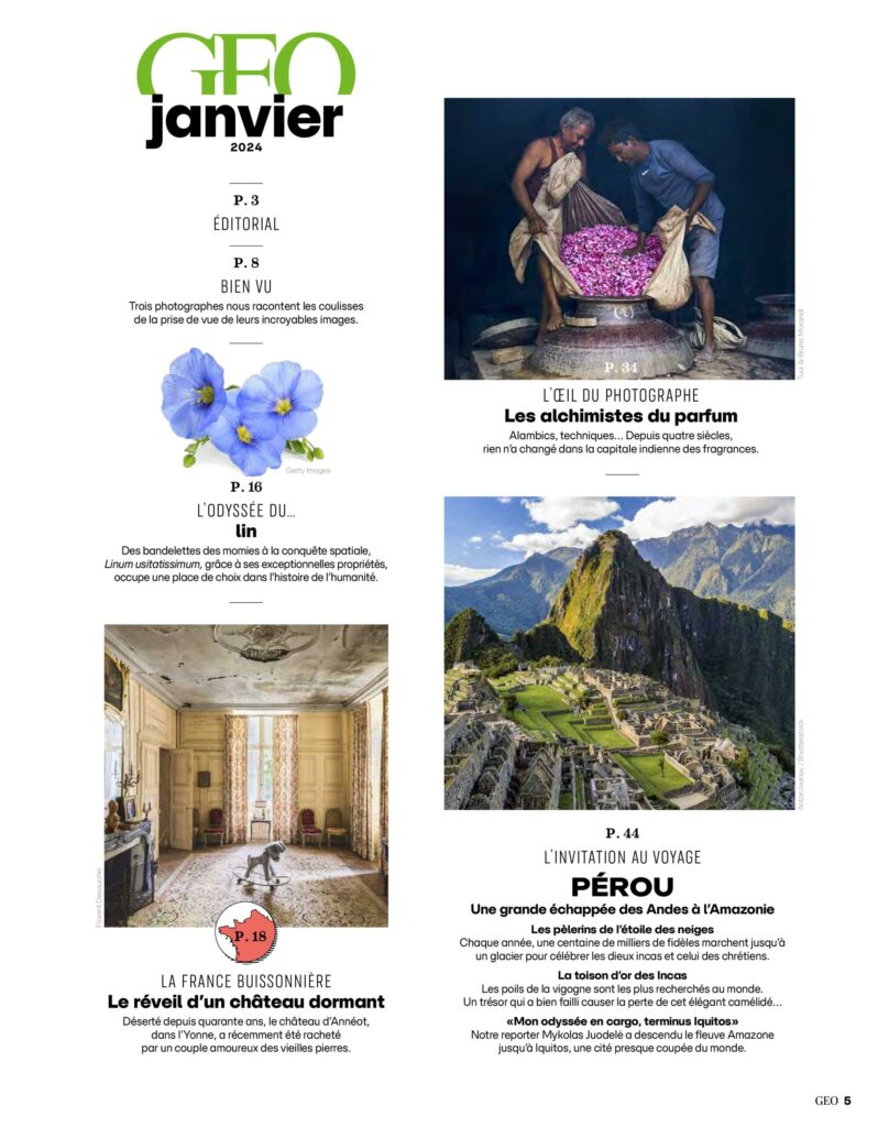 Sommaire du magazine GEO janvier 2024