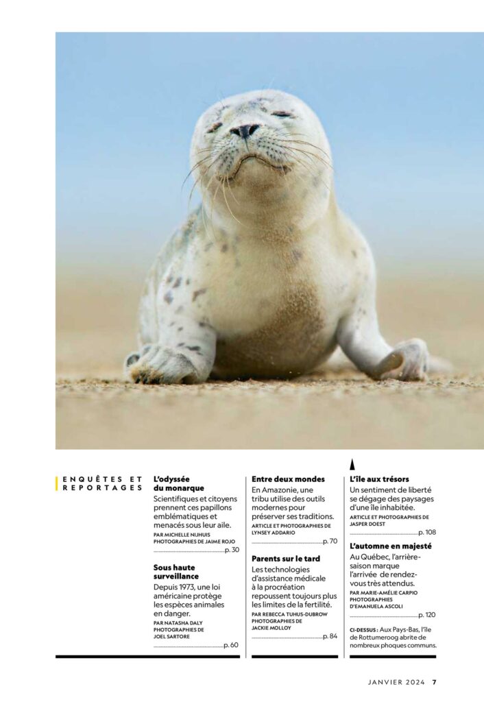 Sommaire du magazine National Geographic janvier 2024