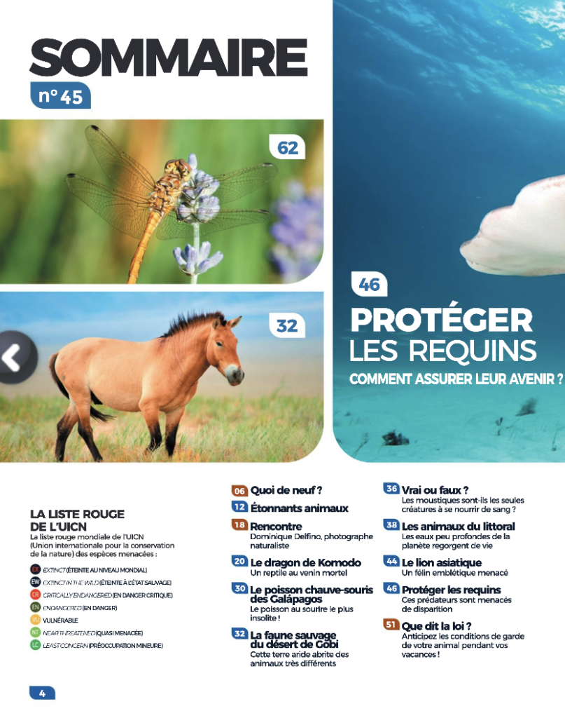 Sommaire du magazine Le Monde des Animaux août -septembre 2023