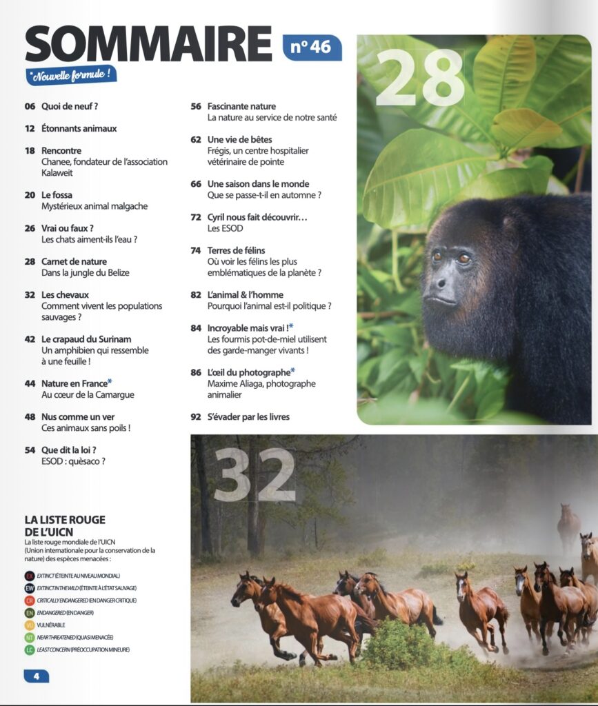 Sommaire du magazine Le Monde des Animaux octobre – novembre 2023