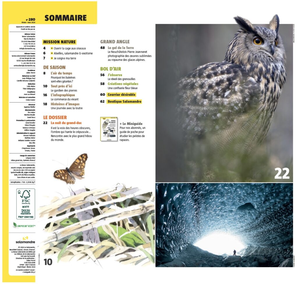 Sommaire du magazine Revue Salamandre février – mars 2024