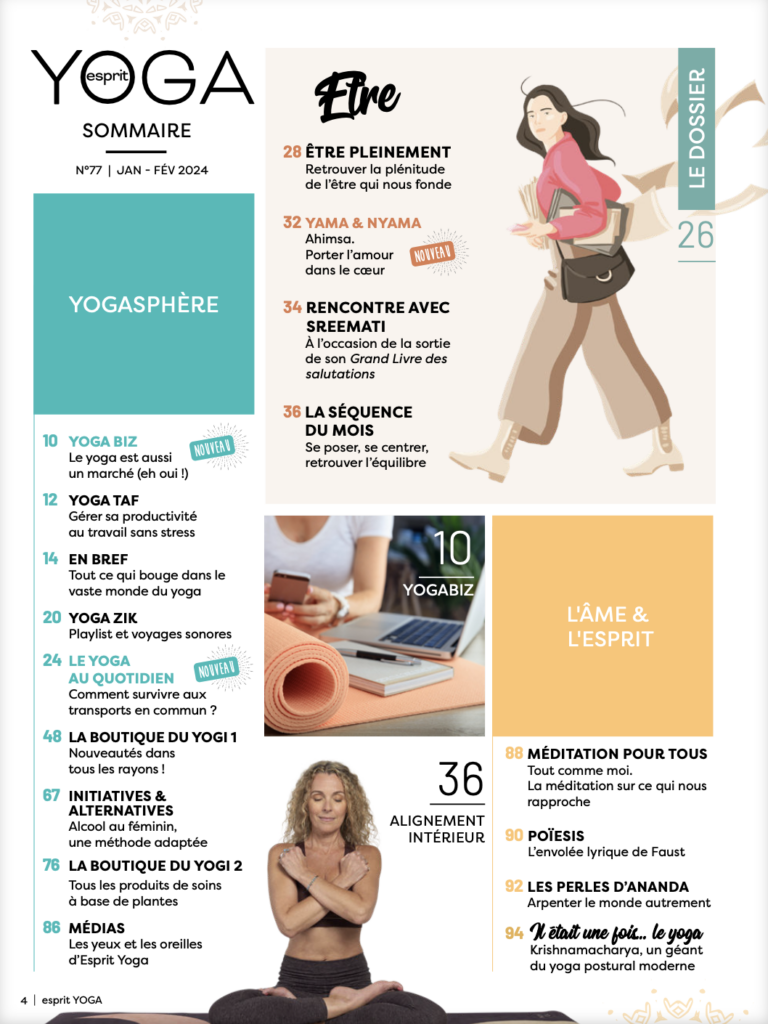 Sommaire du magazine Esprit yoga janvier – février 2024