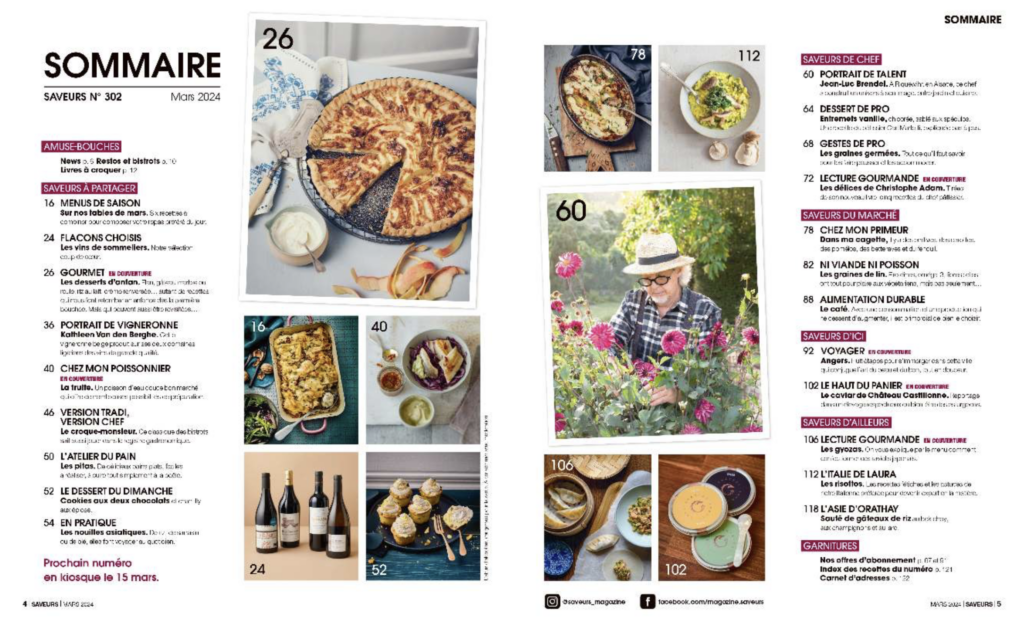 Sommaire du magazine Saveurs février 2024