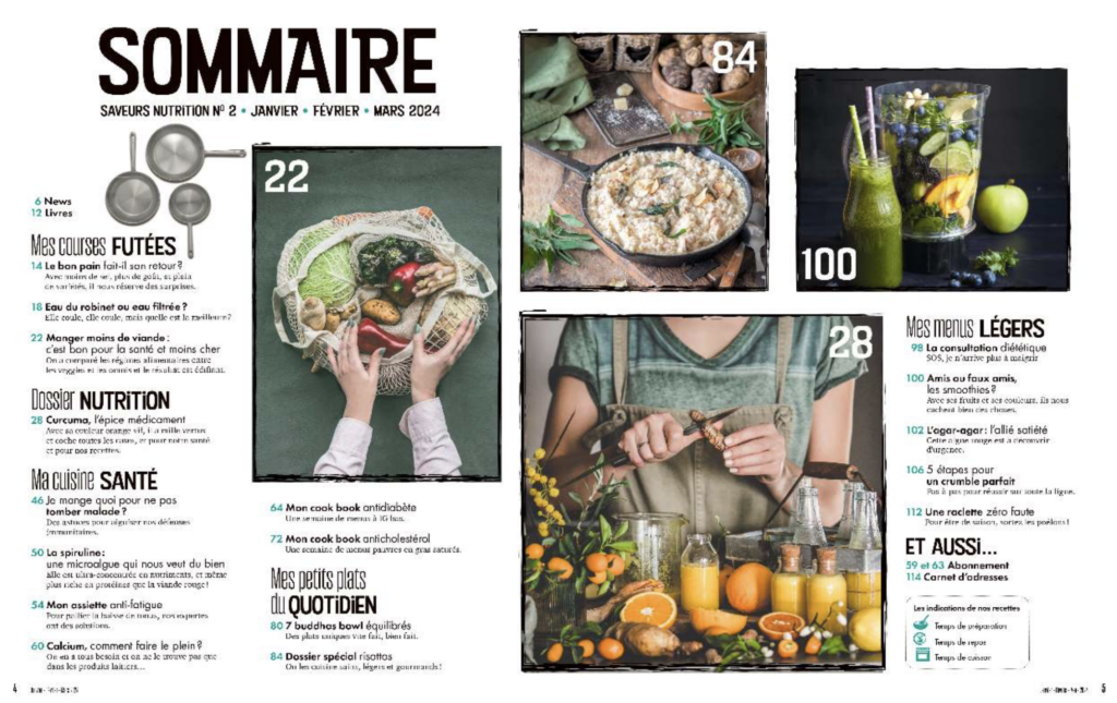 Sommaire du magazine Saveurs nutrition janvier – février 2024