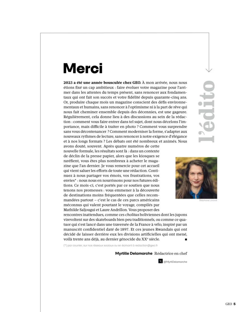 Éditorial du magazine GEO avril 2024