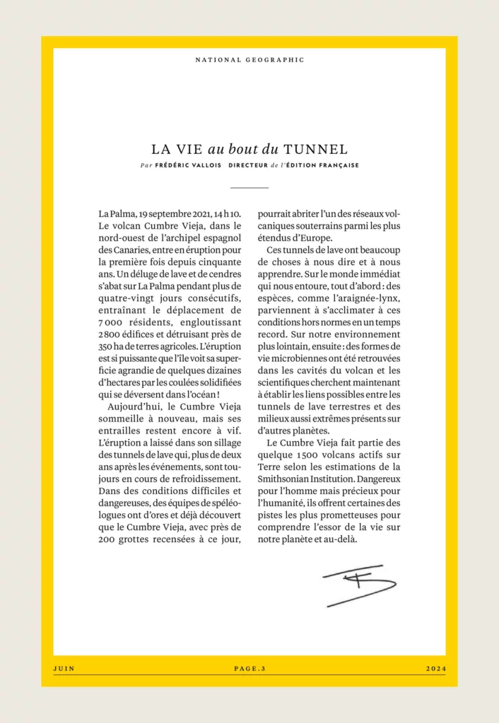 Éditorial du magazine National Geographic juin 2024