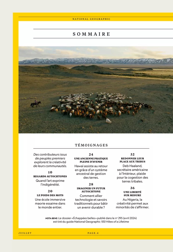 Sommaire du magazine National Geographic juillet 2024