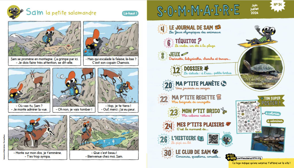 Sommaire du magazine Petite Salamandre juin – juillet 2024