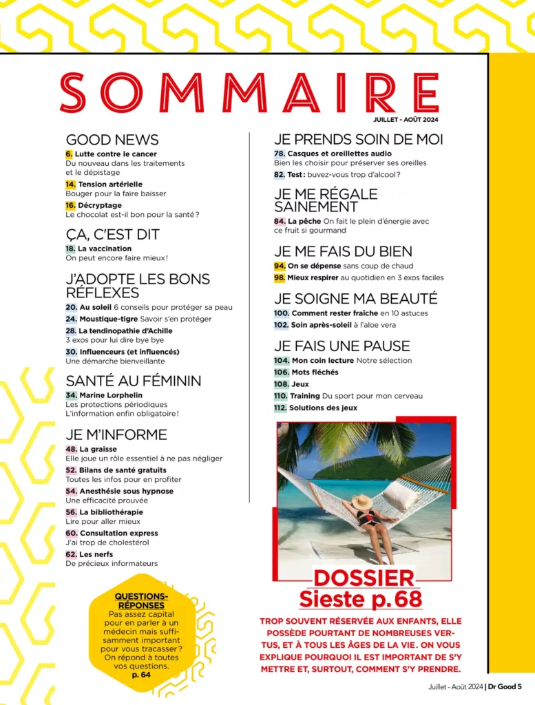 Sommaire du magazine Dr.Good ! juillet 2024