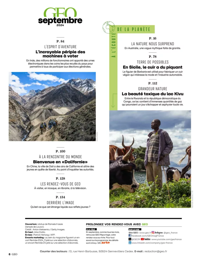 Sommaire du magazine GEO septembre 2024