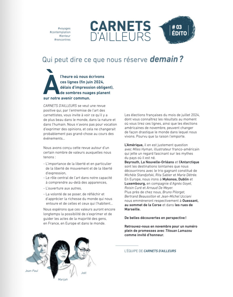 Éditorial du magazine Carnets d’ailleurs septembre – novembre 2024