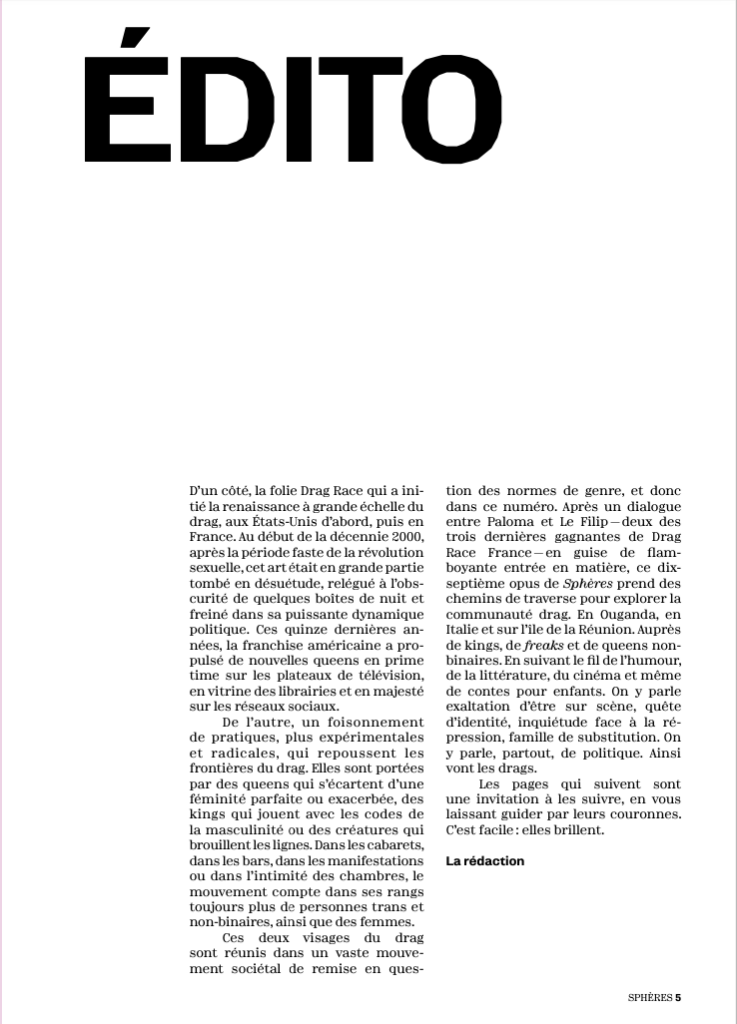 Éditorial du magazine Sphères n°17