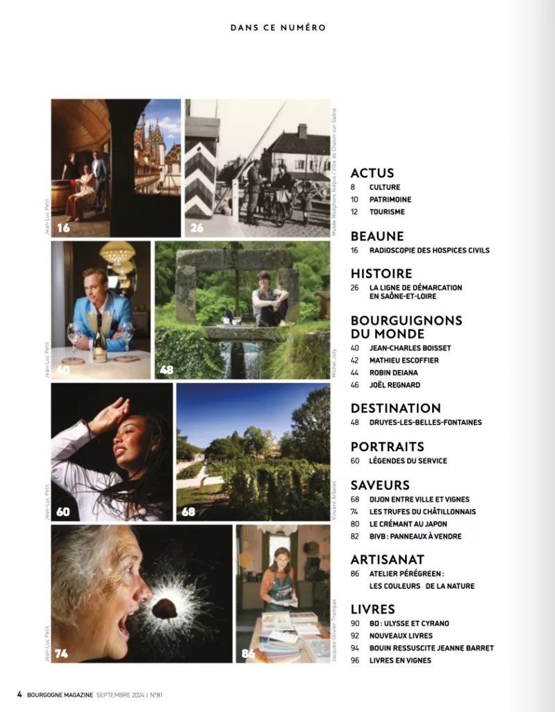 Sommaire du magazine Bourgogne magazine septembre – novembre 2024