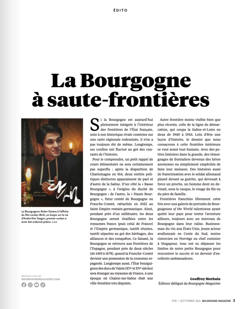 Éditorial du magazine Bourgogne magazine septembre – novembre 2024