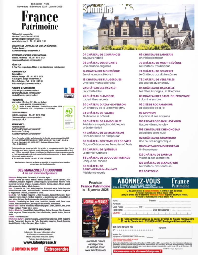 Sommaire du magazine France patrimoine n°23