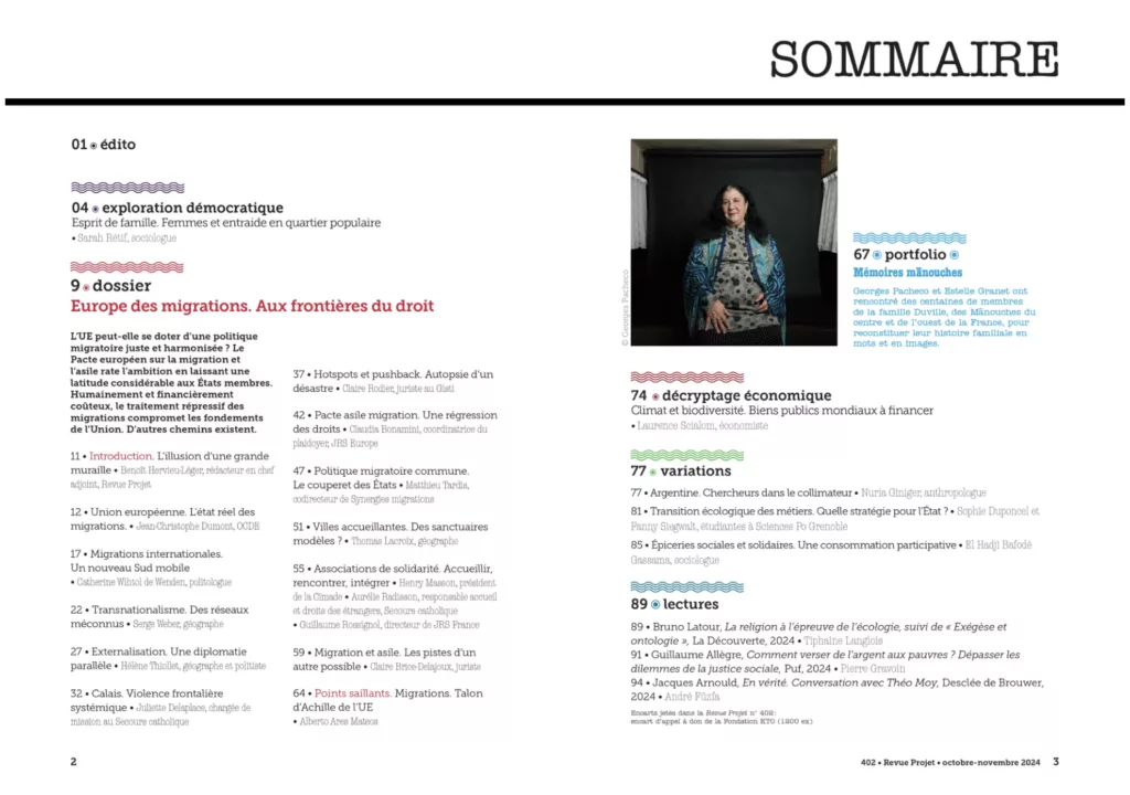 Sommaire du magazine Revue Projet octobre – novembre 2024