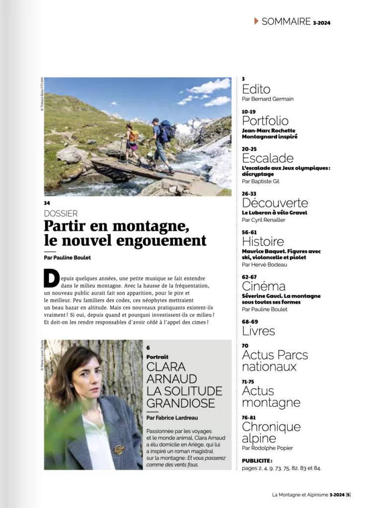 Sommaire du magazine La Montagne & Alpinisme septembre – novembre 2024