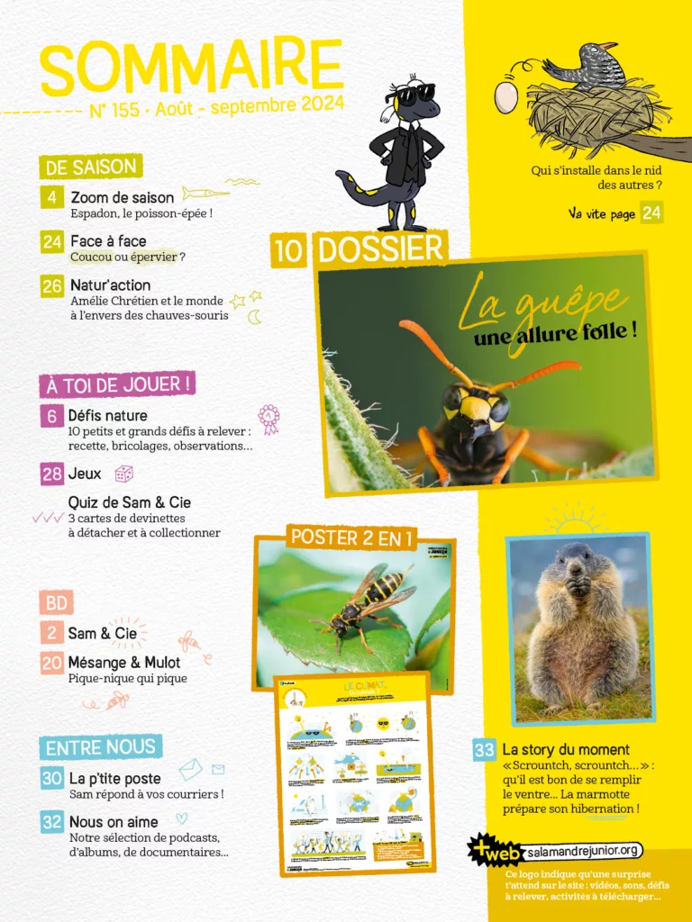 Sommaire du magazine Salamandre Junior octobre – novembre 2024