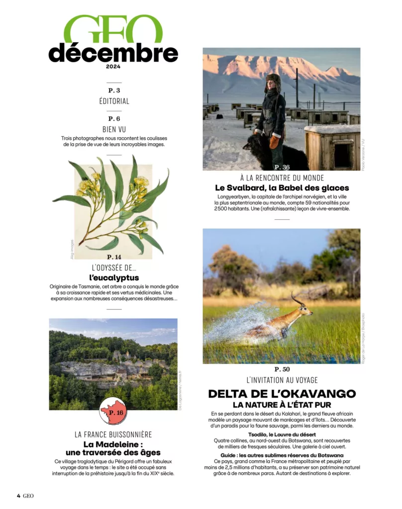 Sommaire du magazine GEO décembre 2024