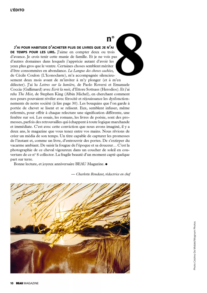 Éditorial du magazine Beau magazine automne 2024