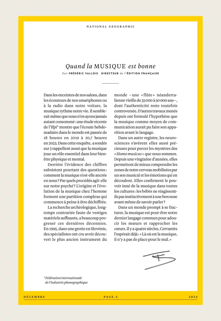 Éditorial du magazine National Geographic décembre 2024