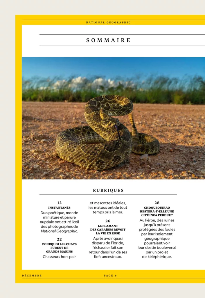 Sommaire du magazine National Geographic décembre 2024