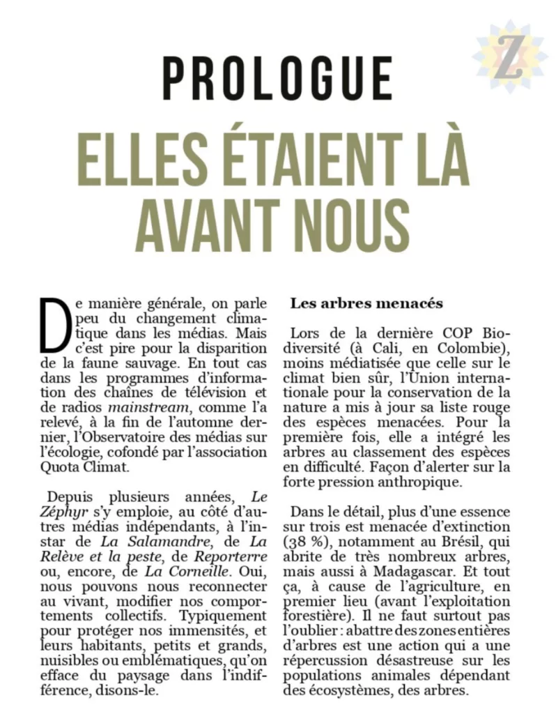 Éditorial du magazine Le Zéphyr hiver 2024