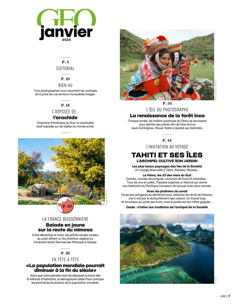 Sommaire du magazine GEO janvier 2025