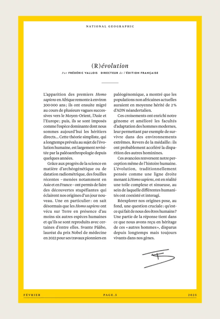 Éditorial du magazine National Geographic février 2025