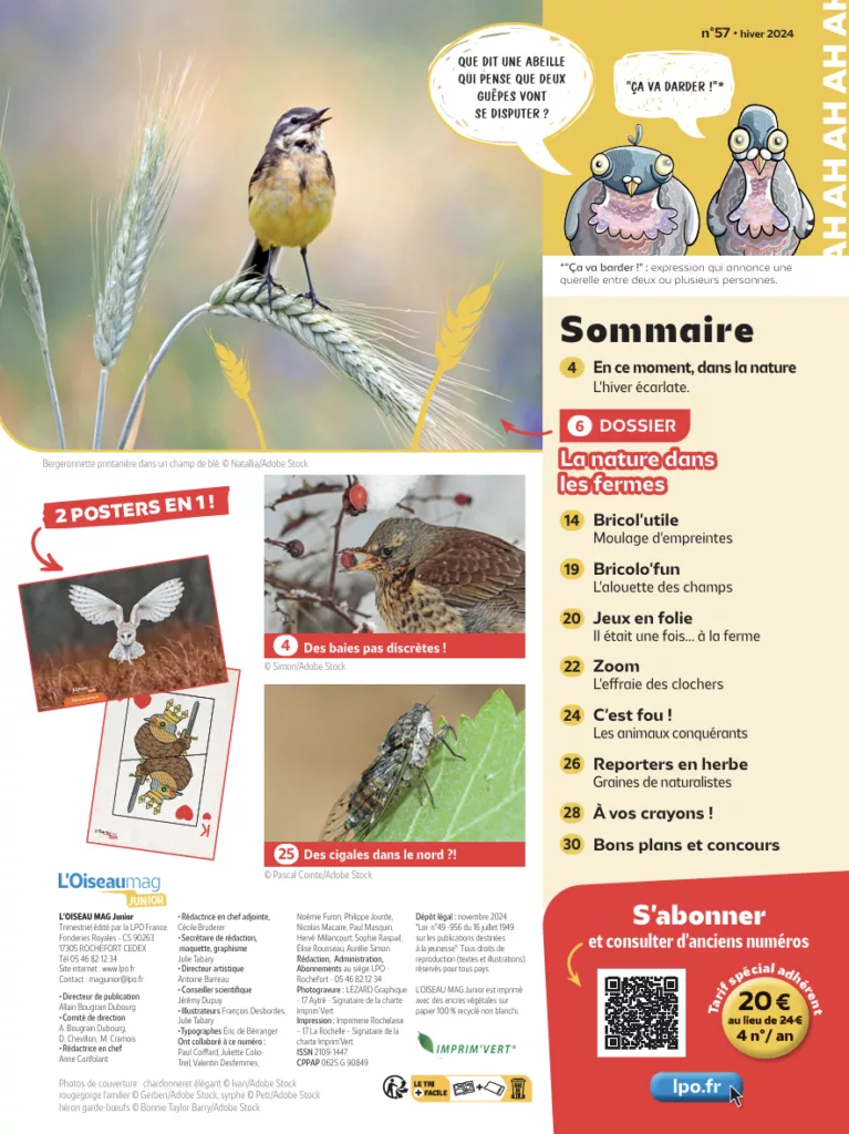 Sommaire du magazine L’Oiseau mag junior hiver 2024