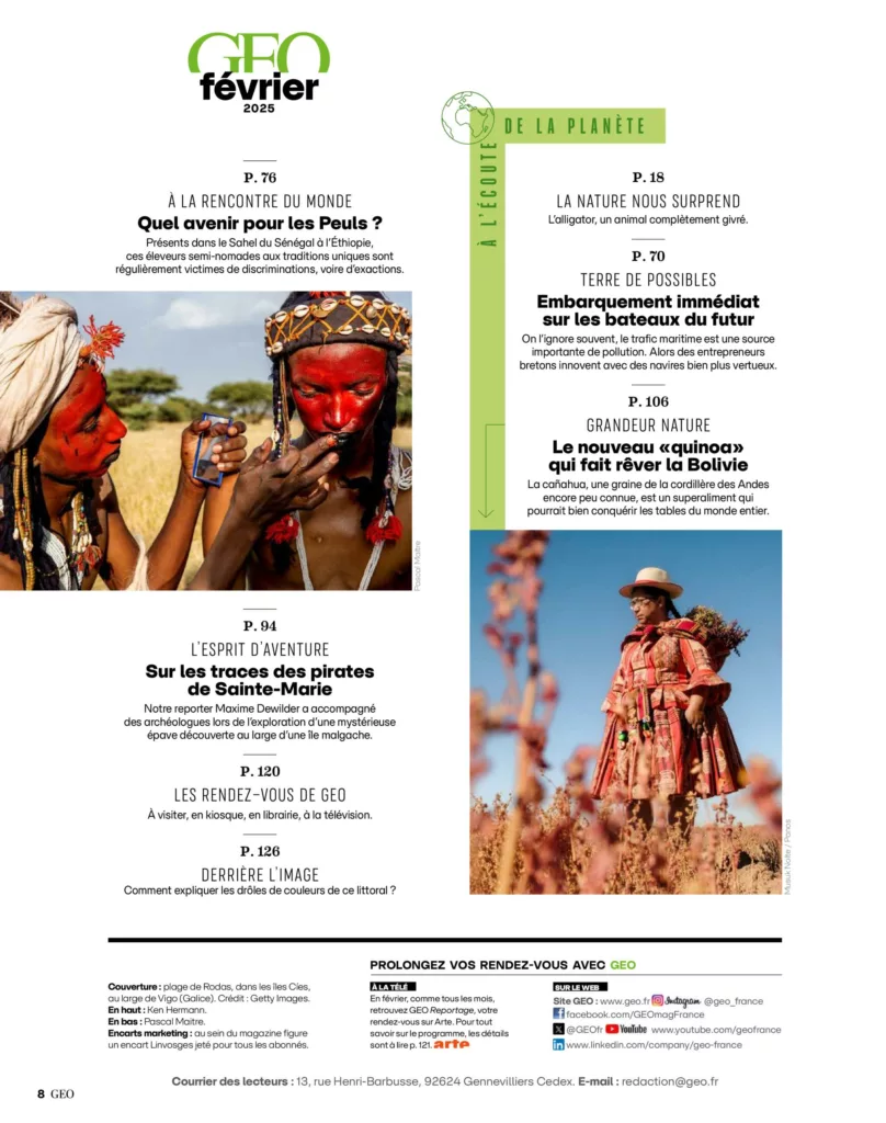 Sommaire du magazine GEO février 2025