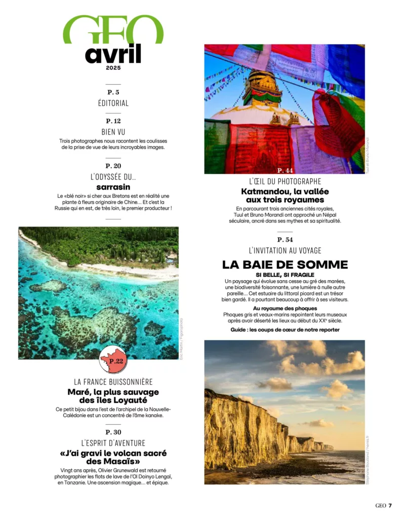 Sommaire du magazine GEO avril 2025