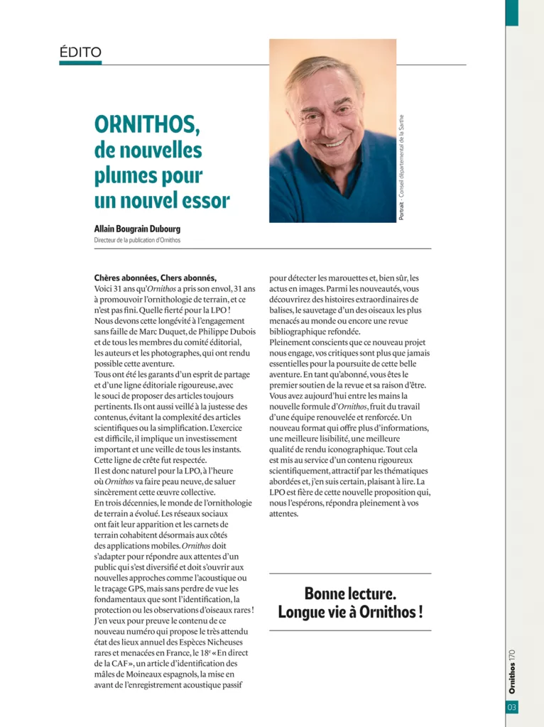 Éditorial du magazine Ornithos janvier – mars 2025