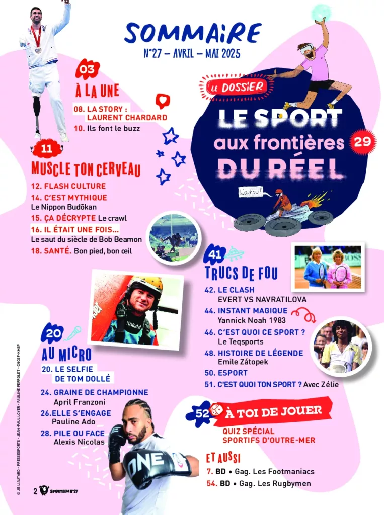 Sommaire du magazine Sporteen avril – mai 2025