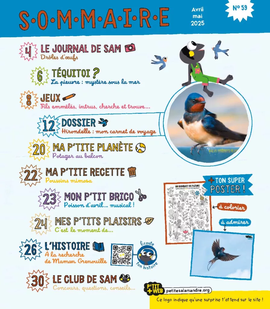 Sommaire du magazine Petite Salamandre avril – mai 2025
