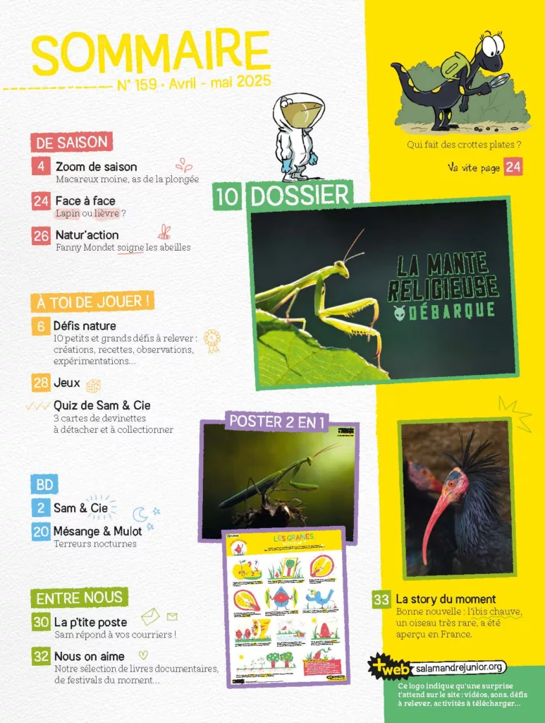 Sommaire du magazine Salamandre Junior avril – mai 2025