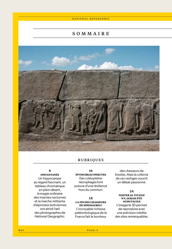 Sommaire du magazine National Geographic mai 2025