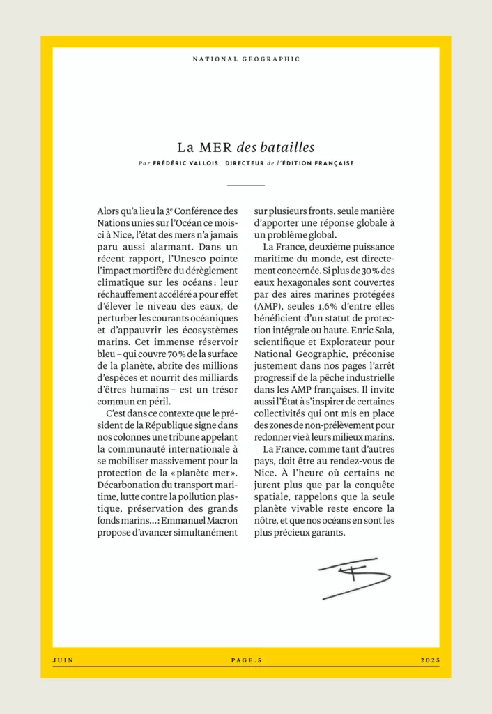 Éditorial du magazine National Geographic juin 2025