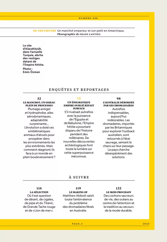Sommaire du magazine National Geographic mai 2025