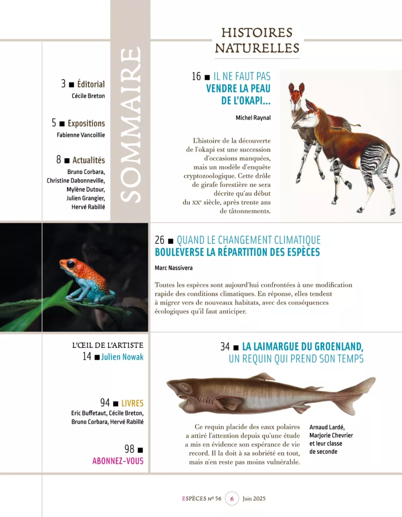 Sommaire du magazine Espèces juin – août 2025