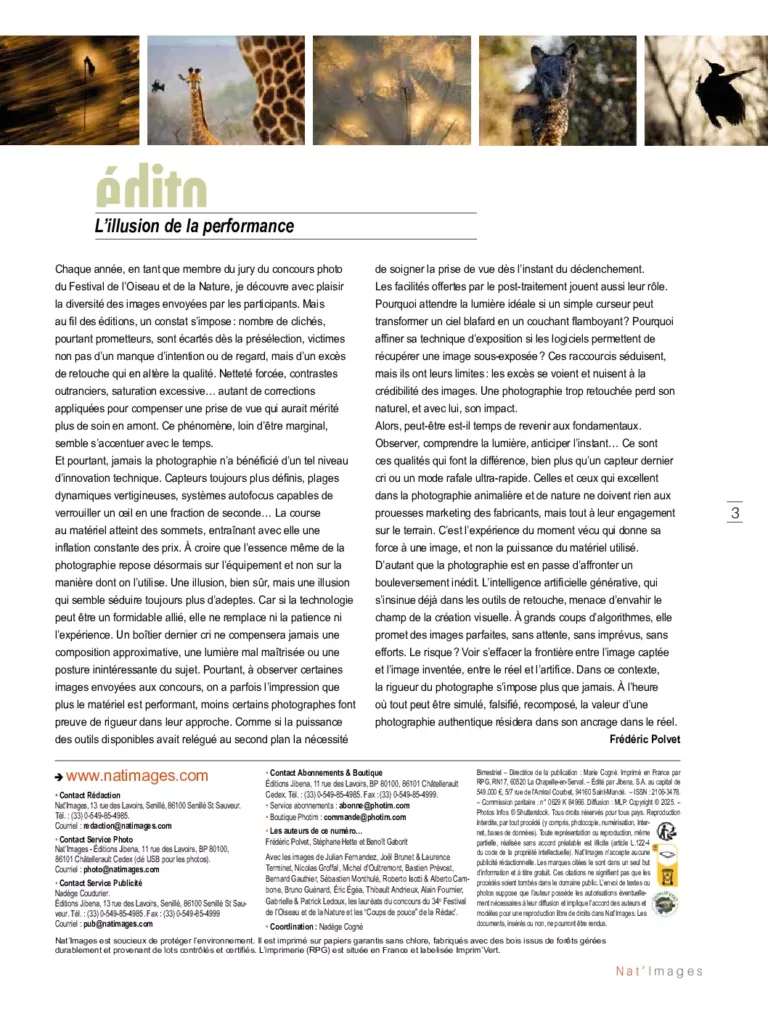 Éditorial du magazine Nat’images avril – mai 2025