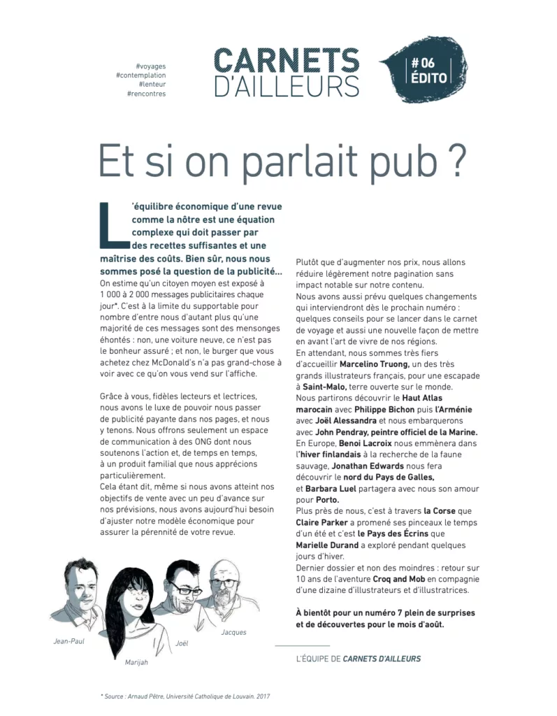 Éditorial du magazine Carnets d’ailleurs juin – août 2025