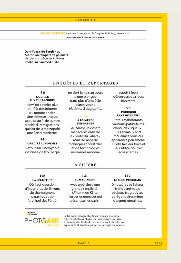 Sommaire du magazine National Geographic juillet 2025