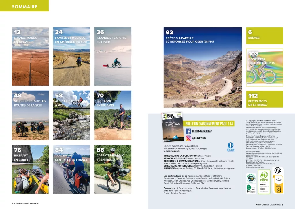 Sommaire du magazine Carnets d’aventures juillet – septembre 2025