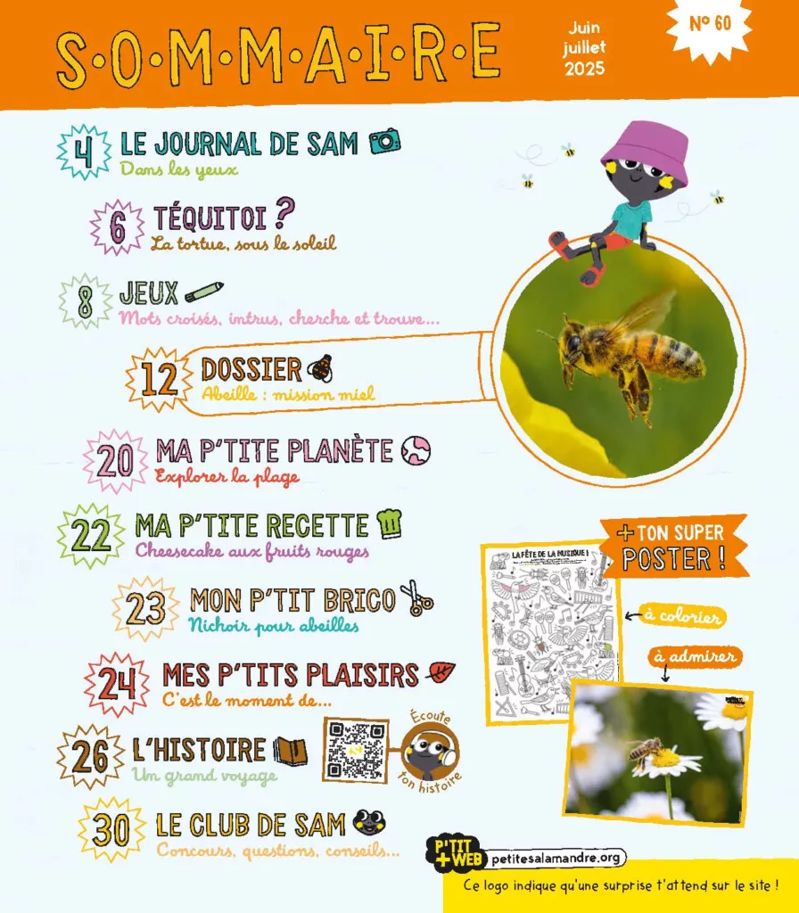 Sommaire du magazine Petite Salamandre juin – juillet 2025
