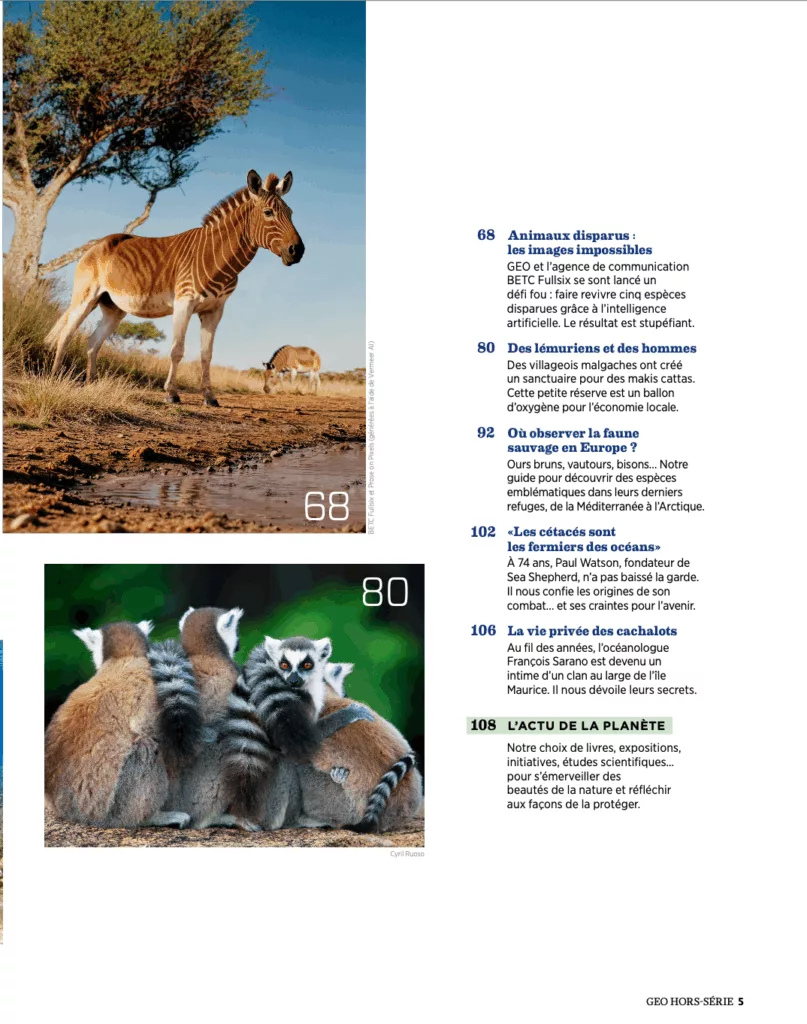 Sommaire du magazine Hors-série GEO « Fascinante faune sauvage »