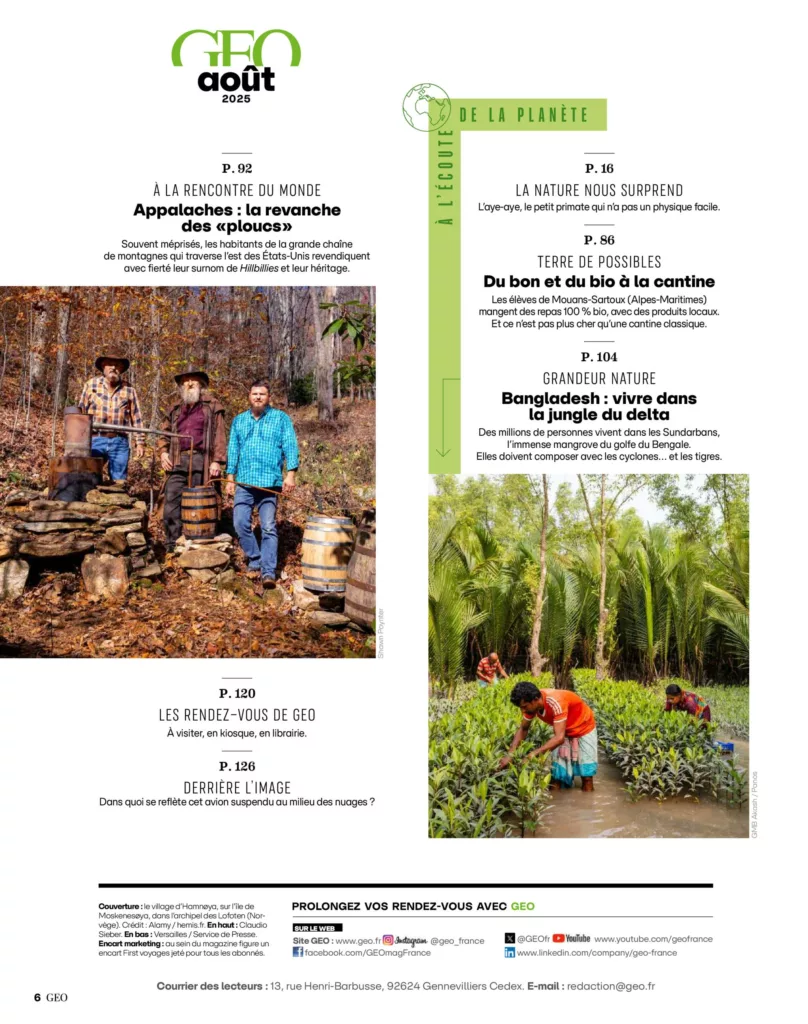 Sommaire du magazine GEO août 2025