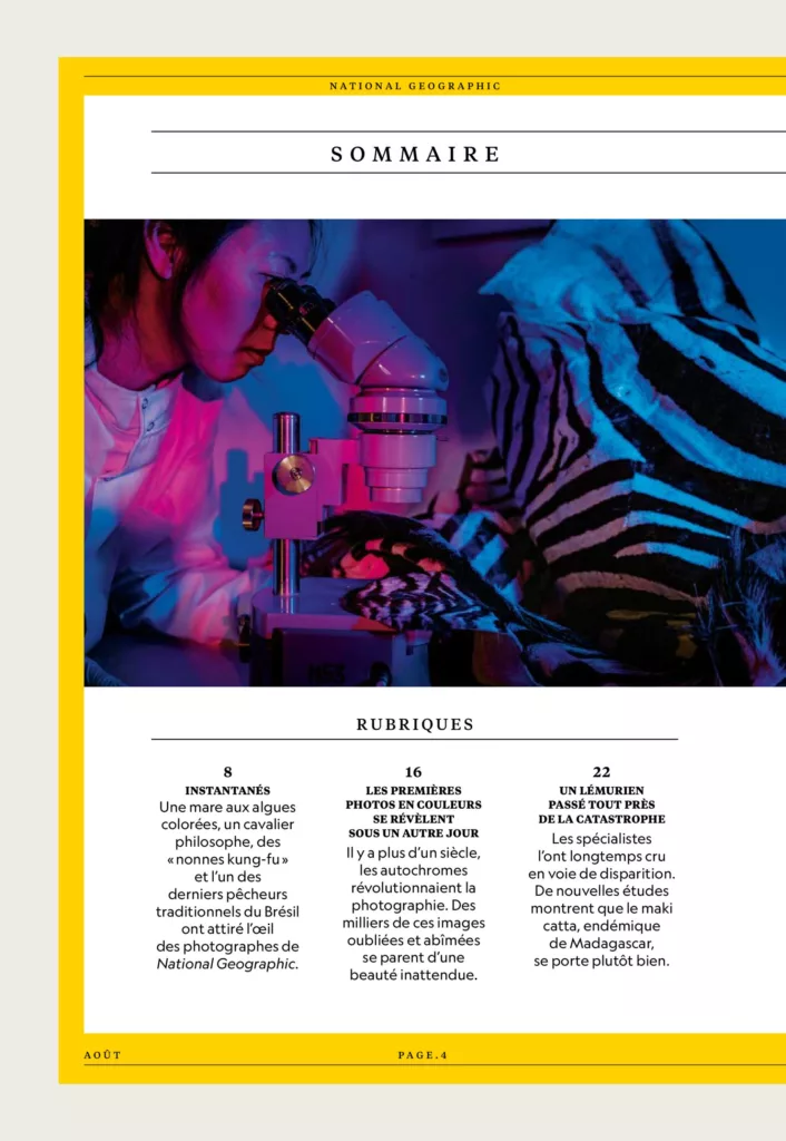 Sommaire du magazine National Geographic août 2025