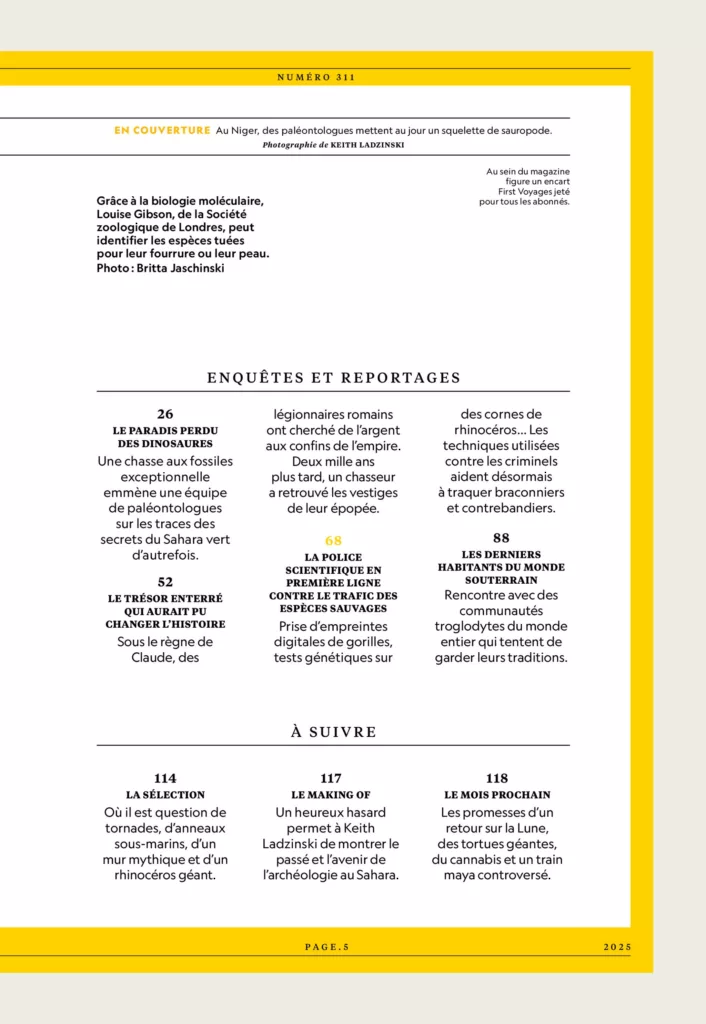 Sommaire du magazine National Geographic août 2025